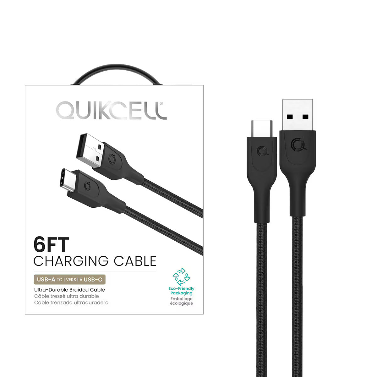 Quikcell 6ft FAST CHARGE CABLE USB-A to USB-C Black
