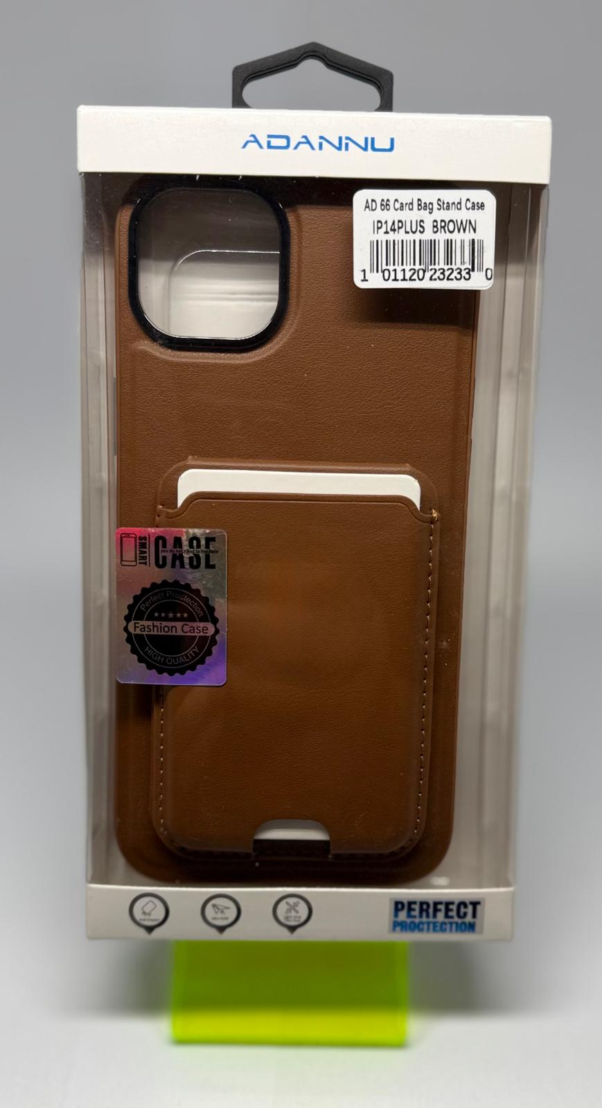 AD66 CARD STAND CASE FOR IPHONE 14 PLUS BROWN