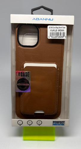 AD66 CARD STAND CASE FOR IPHONE 14 PLUS BROWN