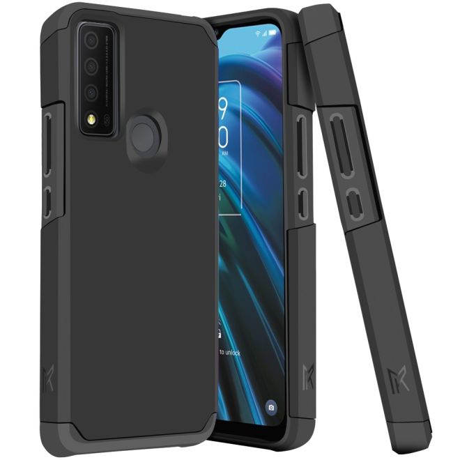 TCL 20 XE Tough Strong Slim Dual-Layer ShockProof Hybrid Case Cover - Black