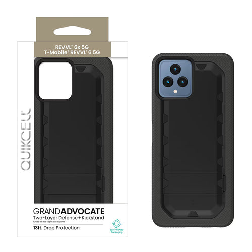 Quikcell T-Mobile REVVL 6 5G, T-Mobile REVVL 6x 5G GRAND ADVOCATE Dual-layer Kickstand Case Black