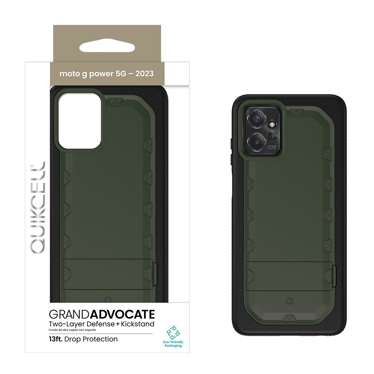 Quikcell Moto G Power 5G (2023) GRAND ADVOCATE Dual-layer Kickstand Case Army Green
