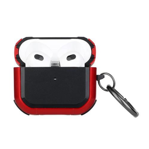 AirPods 1/2 Premium Rugged ShockProof Hybrid With Metal Hook Case Cover- Black+Red