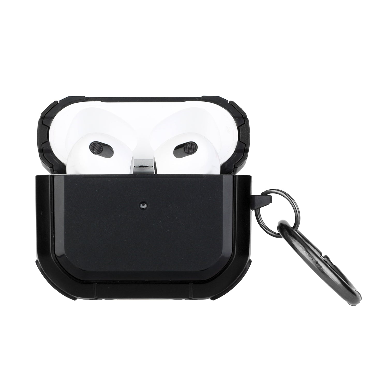 AirPods 1/2 Premium Rugged ShockProof Hybrid With Metal Hook Case Cover- Black+Black