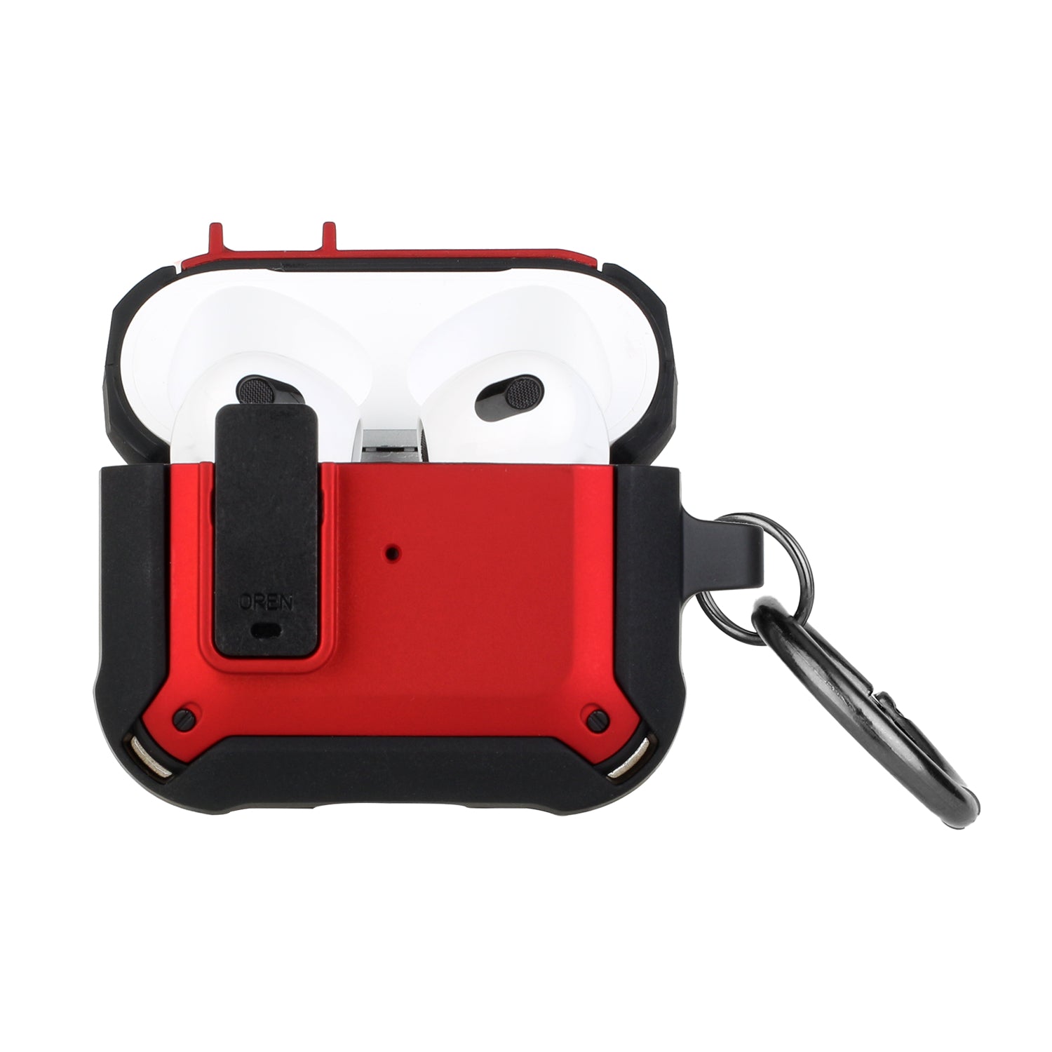 Airpods Pro Switch Closure Premium Ultra ShockProof Hybrid With Metal Hook Case Cover - Black+Red