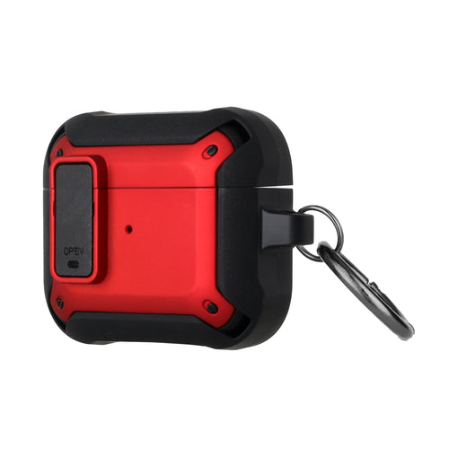 AirPods 1/2 Switch Closure Premium Ultra ShockProof Hybrid With Metal Hook Case Cover - Black+Red