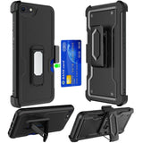 iPhone SE 3 (2022) SE/8/7 CARD Holster with Kickstand Clip Hybrid Case Cover - Black