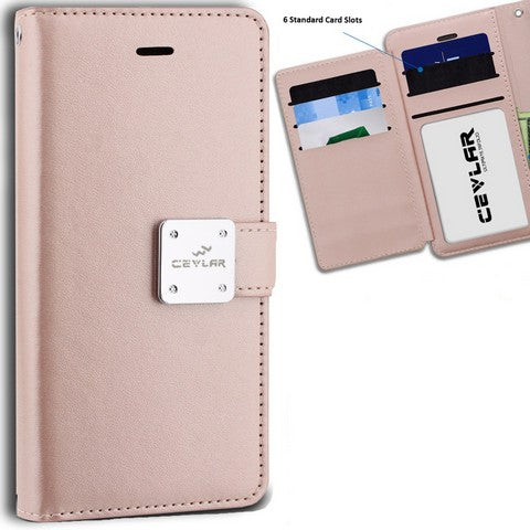 Iphone 16 6.1 luxurious synthetic PU leather 6 Card Slots Infolio, Rose Gold