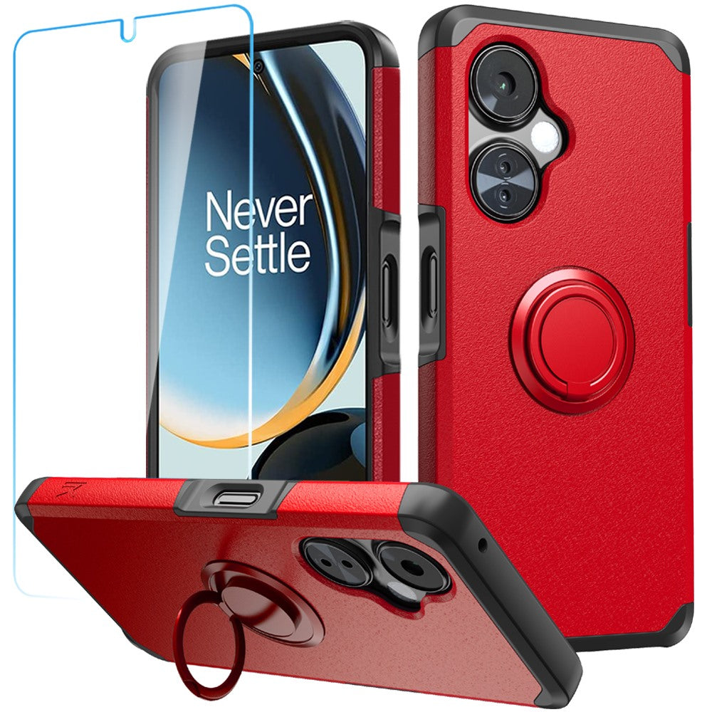 OnePlus Nord N30 5G Tough Hybrid With Ring Stand + Tempered Glass - Red