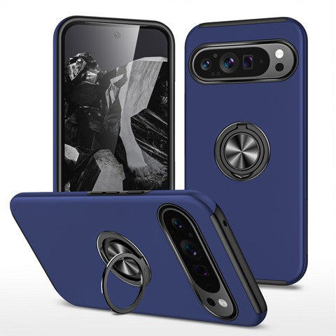 Google Pixel 10 Pro XL Oil Painted Case w/Flat Magnetic Ring Stand Blue