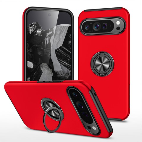 Google Pixel 10 Pro XL Oil Painted Case w/Flat Magnetic Ring Stand Red