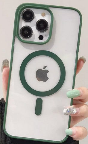 Iphone 16 Pro Max 6.9 Hybrid Clear Case w/ Magnetic Ring Green Edge