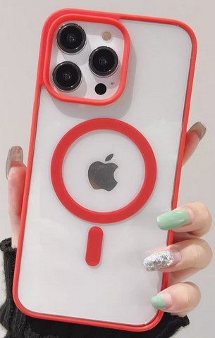 Iphone 16 Pro Max 6.9 Hybrid Clear Case w/ Magnetic Ring Red Edge