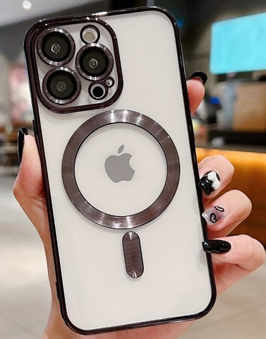 Iphone 16 Plus 6.7 Chrom Clear Case w/Magnetic Ring Camera Glass Black