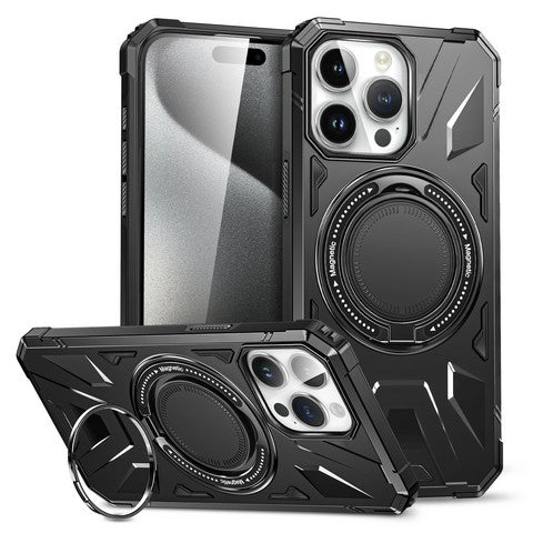 Iphone 11 (6.1") 2019 Tough Case w/Large Rotating Magnetic Ring Stand Black