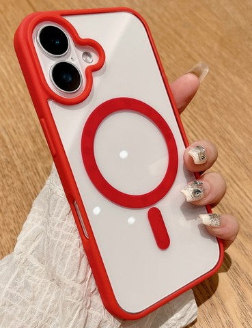 Iphone 16 Plus 6.7 Hybrid Clear Case w/ Magnetic Ring Red Edge