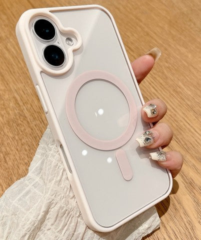 Iphone 16 Plus 6.7 Hybrid Clear Case w/ Magnetic Ring Pink Edge