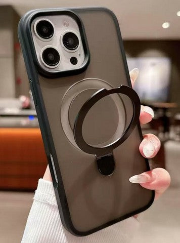 iPhone 16e 2025 compatible w/ iPhone 13 6.1 Iphone 14 6.1 Translucent Magnetic Ring Stand Case Black