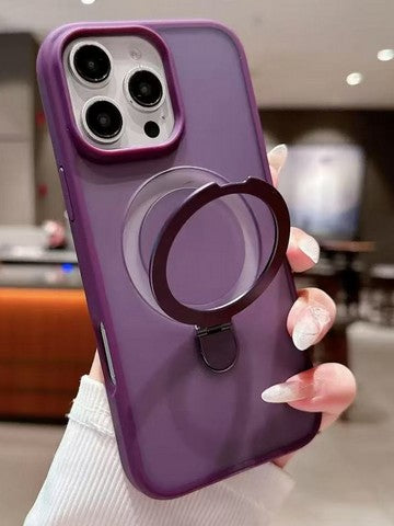 iPhone 16e 2025 compatible w/ iPhone 13 6.1 Iphone 14 6.1 Translucent Magnetic Ring Stand Case Purple