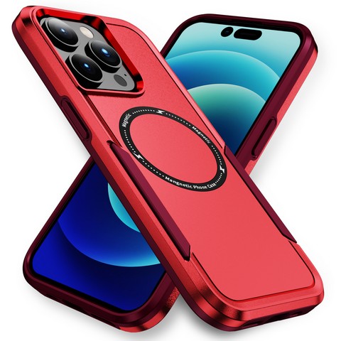 Iphone 16 Pro 6.3 Hybrid Dual Layer Case w/Magnetic Ring Red