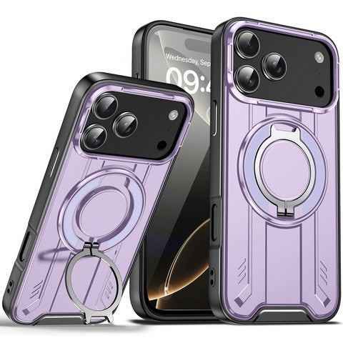 iPhone 17 Pro 2025 Large Rotate Magnetic Ring Stand case Purple