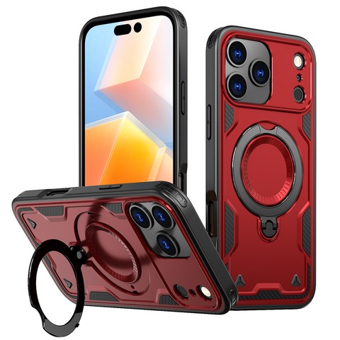 iPhone 17 Pro 2025 Hybrid Case w/Large Twisting Magnetic Ring Stand Red