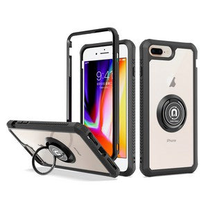 Apple iPhone 7 Plus/ iPhone 8 Plus 5.5 Heavy Duty Bumper Case With Ring Stand Black