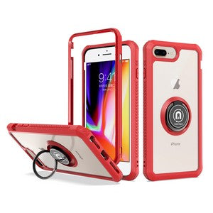 Apple iPhone 7 Plus/ iPhone 8 Plus 5.5 Heavy Duty Bumper Case With Ring Stand Red