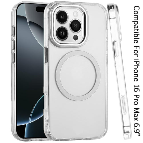 iPhone 16 Pro Max 6.9 inch Magnetic Circle Ring Transparent Premium Acrylic with Metal Buttons & Camera Raised Lip - Clear