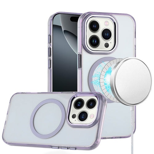 iPhone 16 Pro 6.3 inch Magnetic Circle Ring Transparent Premium Acrylic with Metal Buttons & Camera Raised Lip - Light Purple