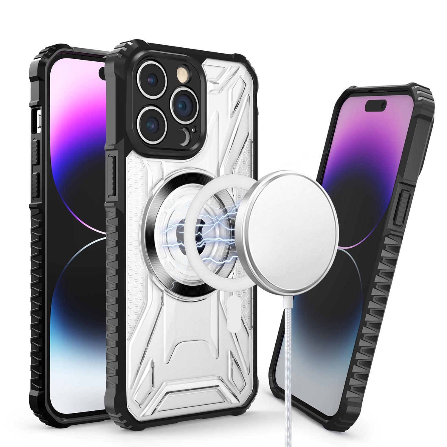 amsung S23 Ultra (Magnetic Circle) CD Pattern Transparent Rugged Hybrid - Black