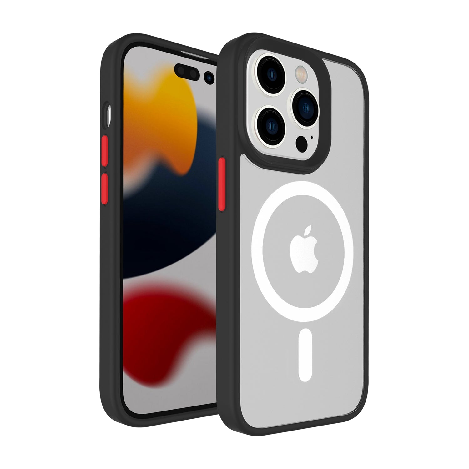 iPhone 14 PRO MAX 6.7" Core [Magnetic Circle] Colorful Buttons Thick 2mm Hybrid - Black