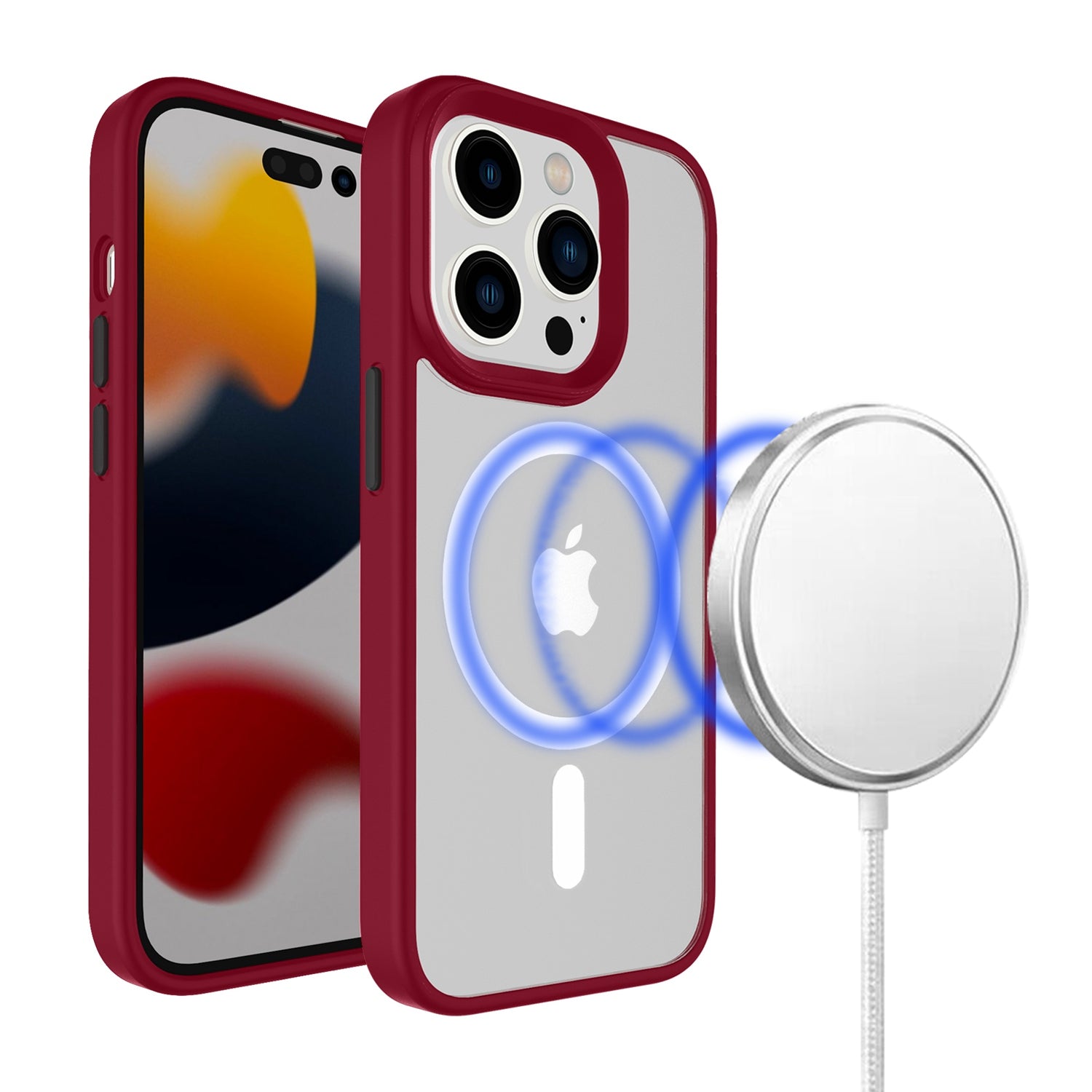 iP15 Pro Max Core [Magnetic Circle] Colorful Buttons Thick 2mm Hybrid - Red