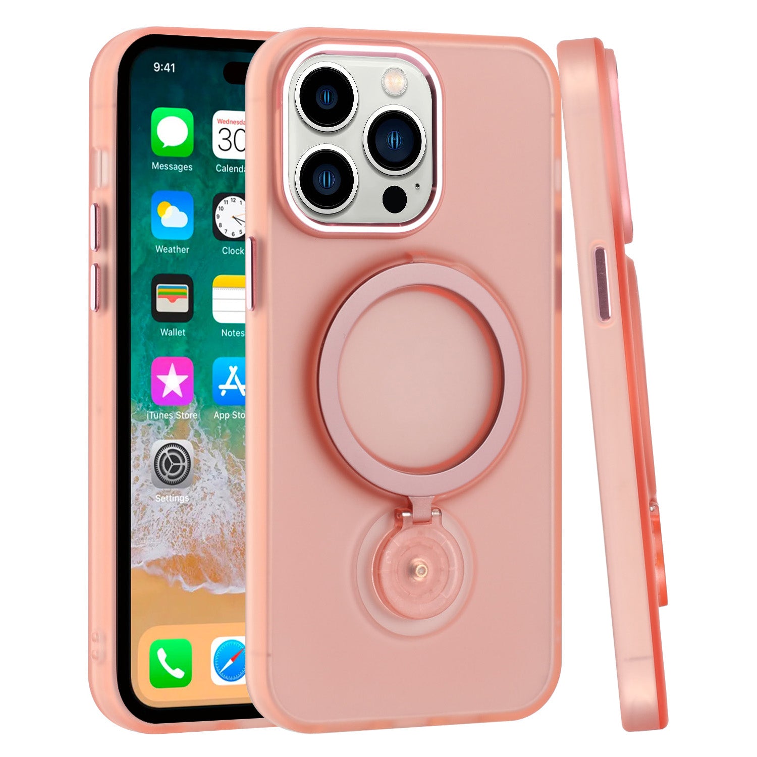 iPhone 12 & iPhone 12 Pro Hoop Kickstand [Magnetic Circle] HD Transparent Chrome Hybrid - Pink