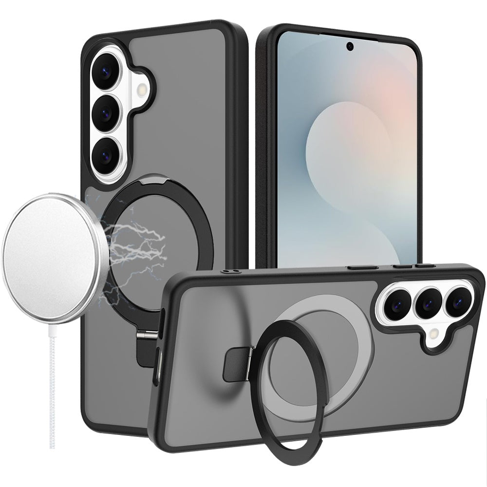 Samsung S25 FE Magnetic Matching Ring Stand Full Rotation Matte Hybrid - Black
