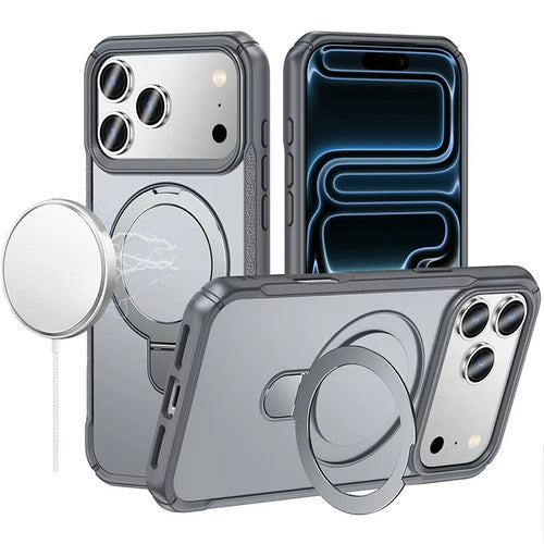 iPhone 17 Pro Max Matte Finish  Magnetic Ring With Stand Hybrid Case - Gray