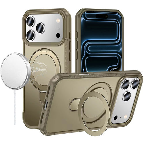iPhone 17 Pro Max Matte  Magnetic Ring With Stand Hybrid Case - Khaki