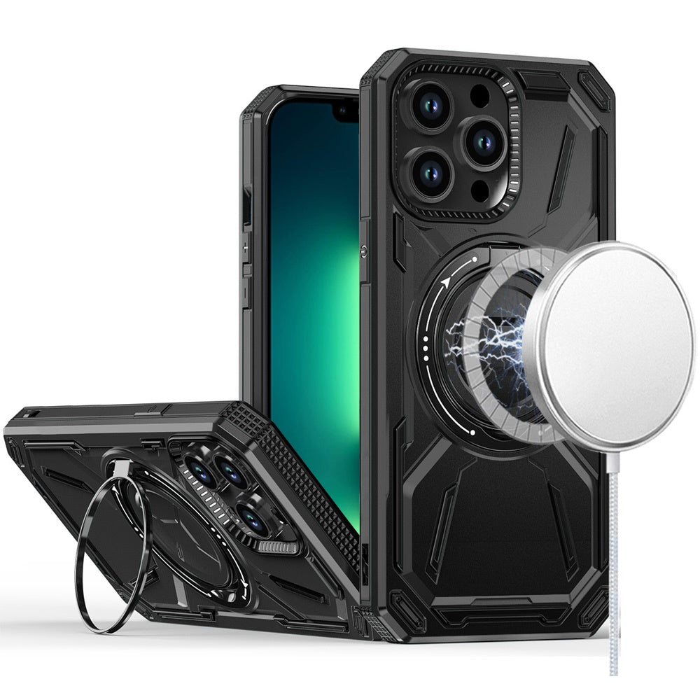 iPhone 13 Pro Max Loop Hybrid with [Magnetic Ring Circle] 360 degrees Rotational Kickstand Case Cover - Black