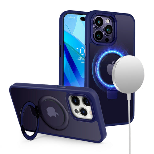 Samsung S23 Metal Chrome Kickstand [Magnetic Circle] Shockproof Matching Camera Hybrid - Navy Blue