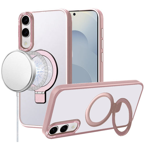 Samsung Galaxy S25 Edge Metal Chrome Kickstand [Magnetic Circle] Shockproof Matching Camera Hybrid - Pink