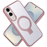 Samsung Galaxy S25 Edge Metal Chrome Kickstand [Magnetic Circle] Shockproof Matching Camera Hybrid - Pink