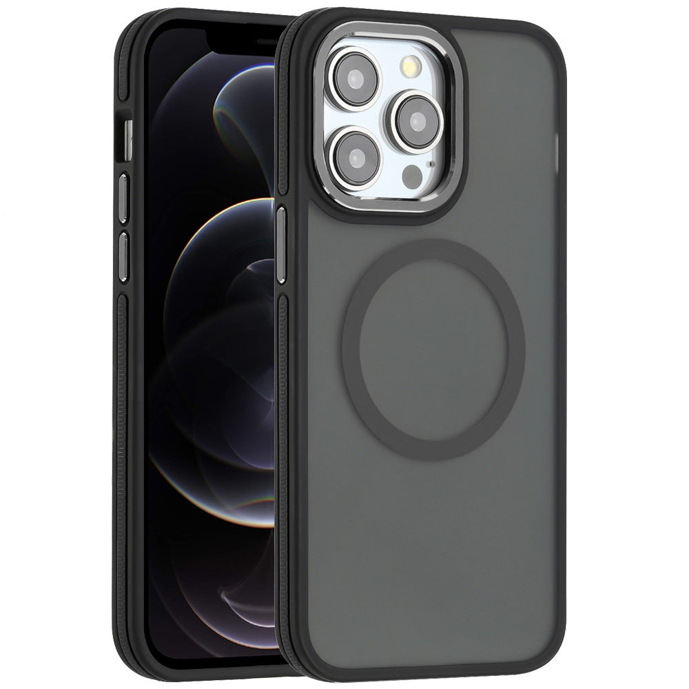 iPhone 12 Pro Max 6.7 Royal Magnetic Ring Skin-Touch HQ Metal Buttons/Camera Lip Hybrid - Black