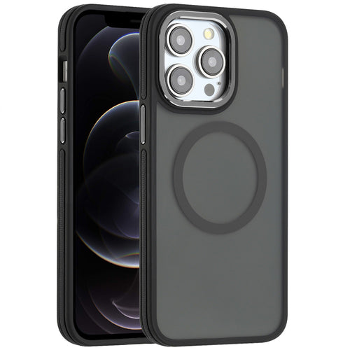 iPhone 12 Pro Max 6.7 Royal Magnetic Ring Skin-Touch HQ Metal Buttons/Camera Lip Hybrid - Black