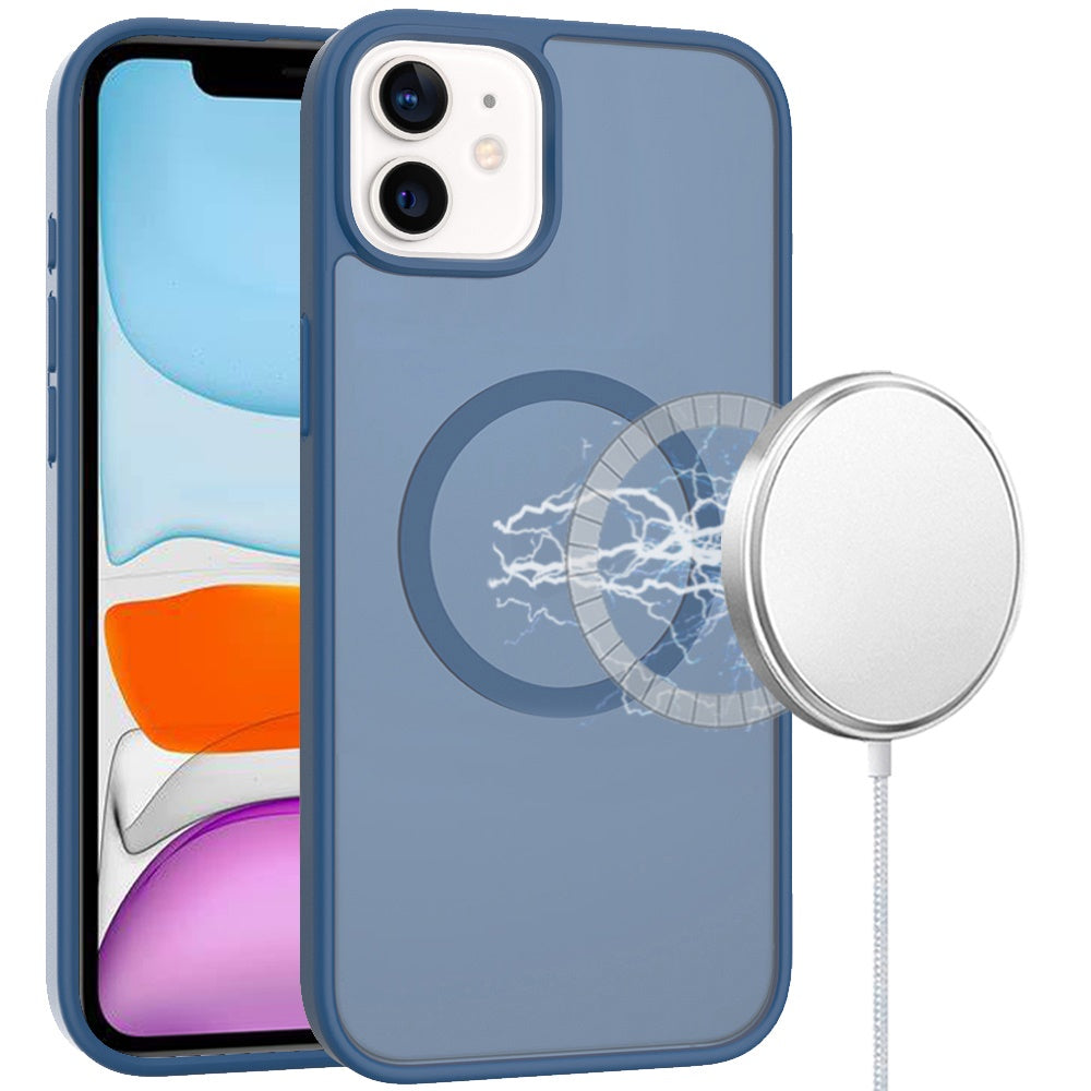 iPhone 11 (XI6.1) [Magnetic Circle] Smooth Safe Matte Feel Hybrid Case - Navy Blue
