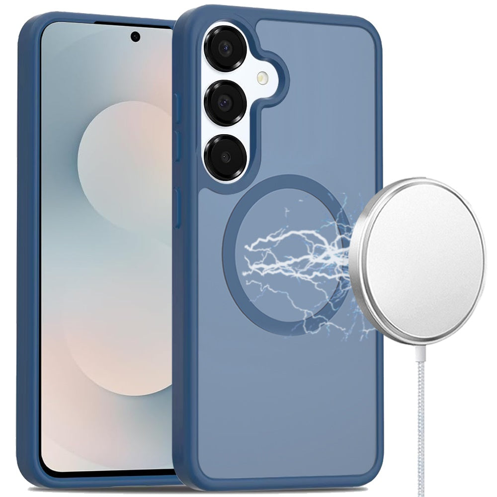 Samsung S25 FE [Magnetic Circle] Smooth Safe Matte Feel Hybrid Case - Navy Blue