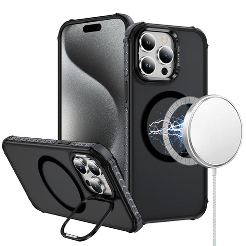 iPhone15 Pro Max ShatterProof HQ Metal Camera Ring [Magnetic Circle] with Colorful Edged Bar Case - Black