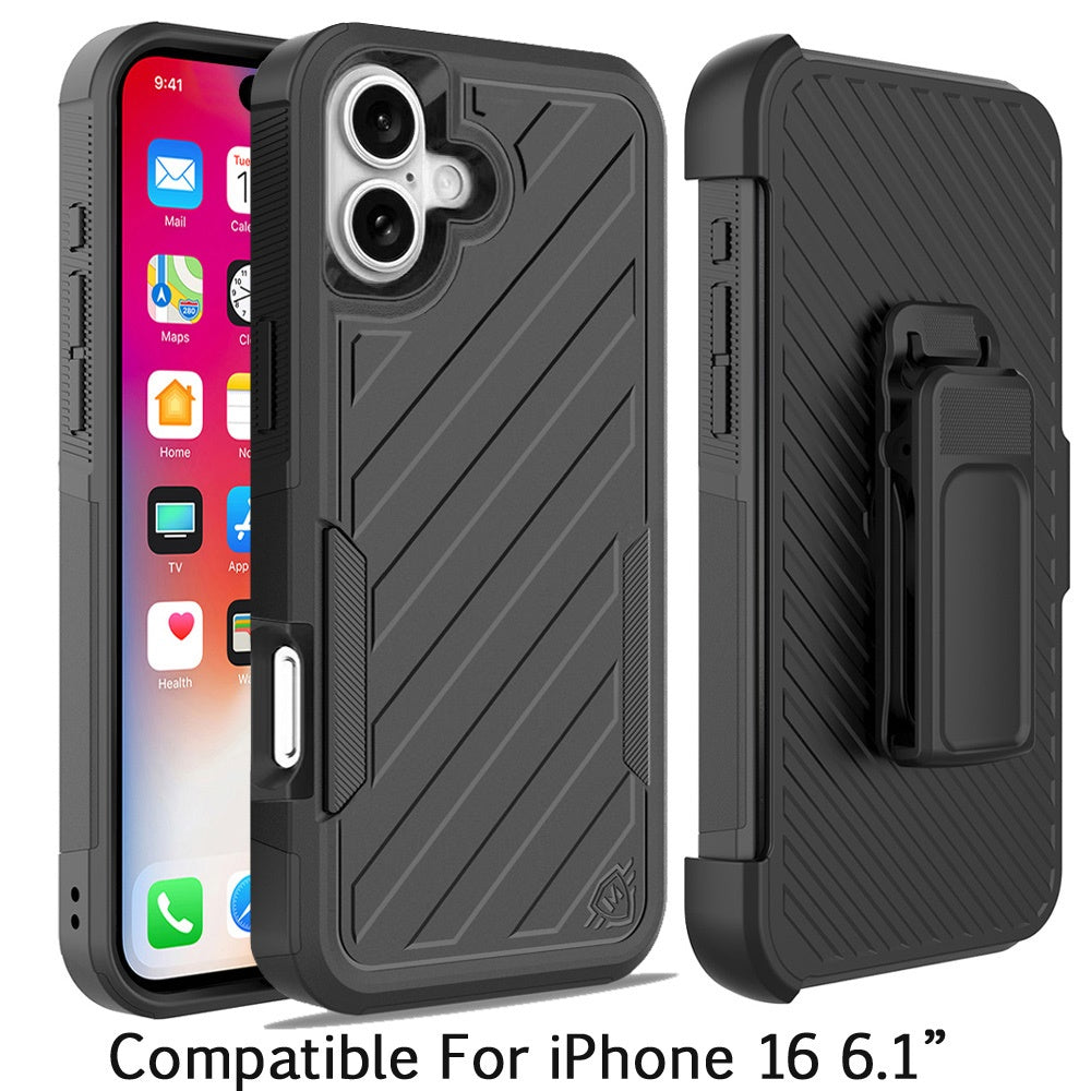 iPhone 16 6.1 inch METKASE Noble lined shockproof dual layer hybrid in Slide-Out Package - Black/Black