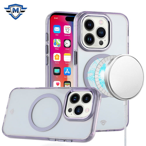iPhone 16 Pro 6.3 inch METKASE Magnetic Circle Ring Transparent Premium Acrylic Case Cover with Metal Buttons & Camera Raised Lip in Slide-Out Package - Light Purple