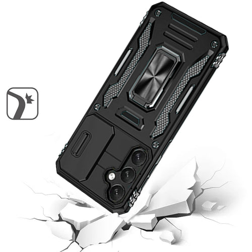 For Samsung s25 Plus/s24 Plus Utter Tough Metal Ring Movable Camera Window Hybrid Case Cover - Black