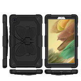 Samsung Galaxy Tab A7 Lite 8.7 inch Butterfly Kickstand 3in1 Tough Hybrid Case Cover with Shoulder Strap - Black/Black